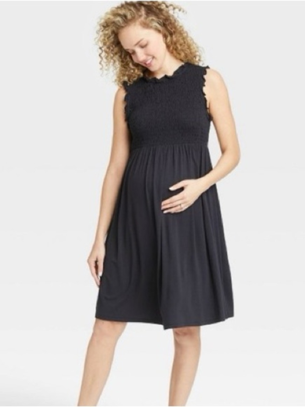 The Nines By Hatch Sleeveless Smock Bodice Black Midi Dress Small